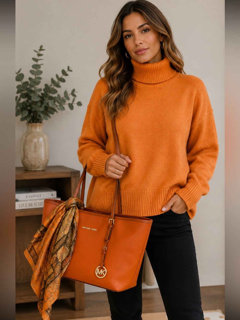 Michael Kors, tote, silk scarf, and sweater size medium fits Large NEW